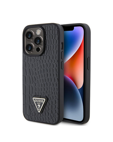 GUESS iPhone 15 Pro Case [Official Licensed] by CG Mobile | Croco PU Leather Case with Metal Triangle Logo