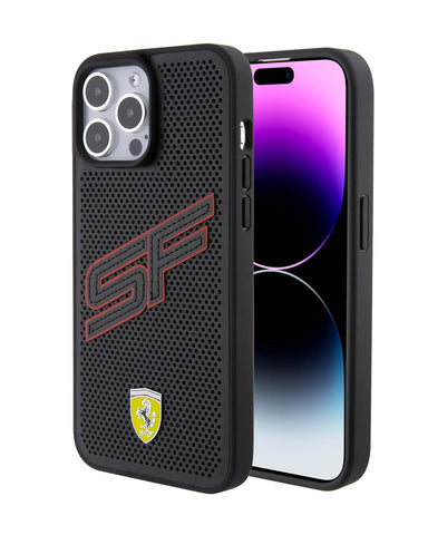 FERRARI iPhone 15 Pro Case [Official Licensed] by CG Mobile | Mag-Safe Compatible | PU Leather Case with Bottom Carbon PU