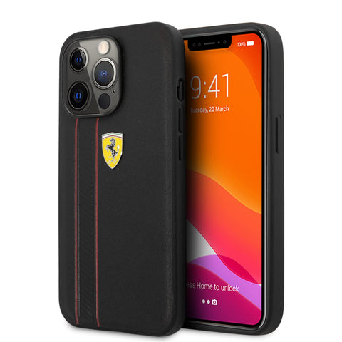 Ferrari iPhone 13 Pro Max Case [Official Licensed] by CG Mobile Leather Case With Debossed Stripes & Lines