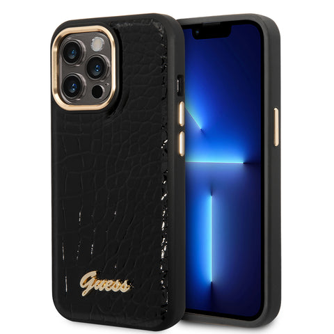 Guess iPhone 14 Pro Max Case [Official Licensed] by CG Mobile, Pu Croco With Camera Metal Outline