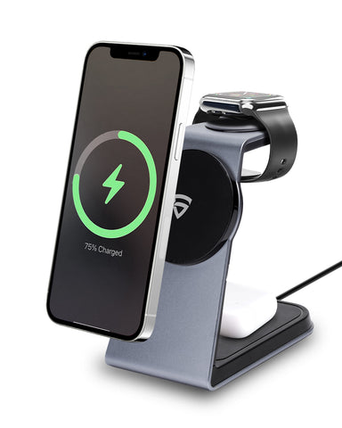 Beckh Field 0860 3-in-1 Charging Dock, 10W Wireless Charger for Phones + Wired Dock for Apple Watch & AirPods for iPhone