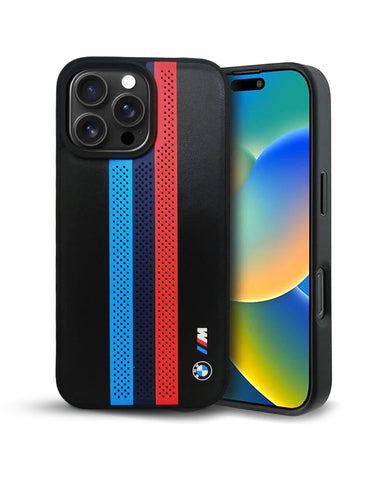 BMW iPhone 16 Pro Case [Official Licensed] By CG MOBILE M Collection Mag-Safe Compatible| Perforated Tricolor Stripes with Printed Logos