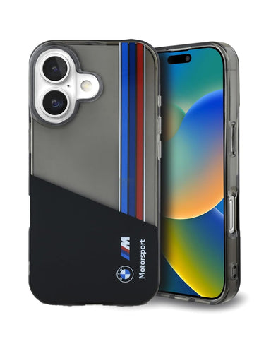 CG MOBILE BMW iPhone 16 Plus Case [Official Licensed] Motorsport Collection | IML Printed Case with Vertical Stripes