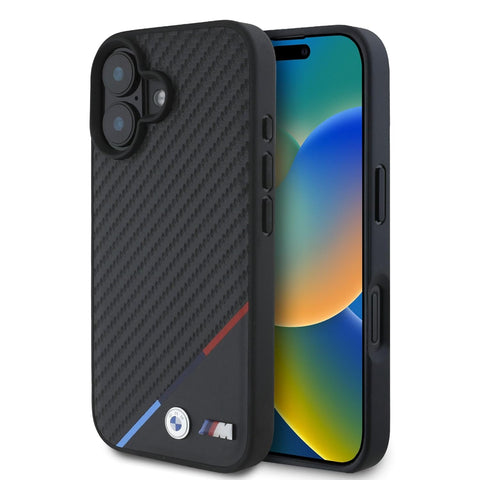 BMW iPhone 16 Pro Max Case [Official Licensed] By CG MOBILE M Collection Mag-Safe Compatible | PU Carbon Tricolor Stripes with Metal Logos