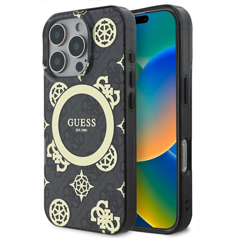 Guess iPhone 16 Pro Case [Official Licensed] By CG MOBILE Mag-Safe Compatible |PU Case with 4G Small Metal Logo & Classic Logo