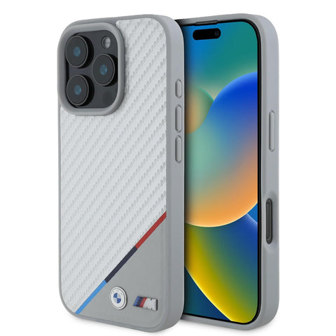 BMW iPhone 16 Case [Official Licensed] By CG MOBILE M Collection Mag-Safe Compatible | PU Carbon Tricolor Stripes