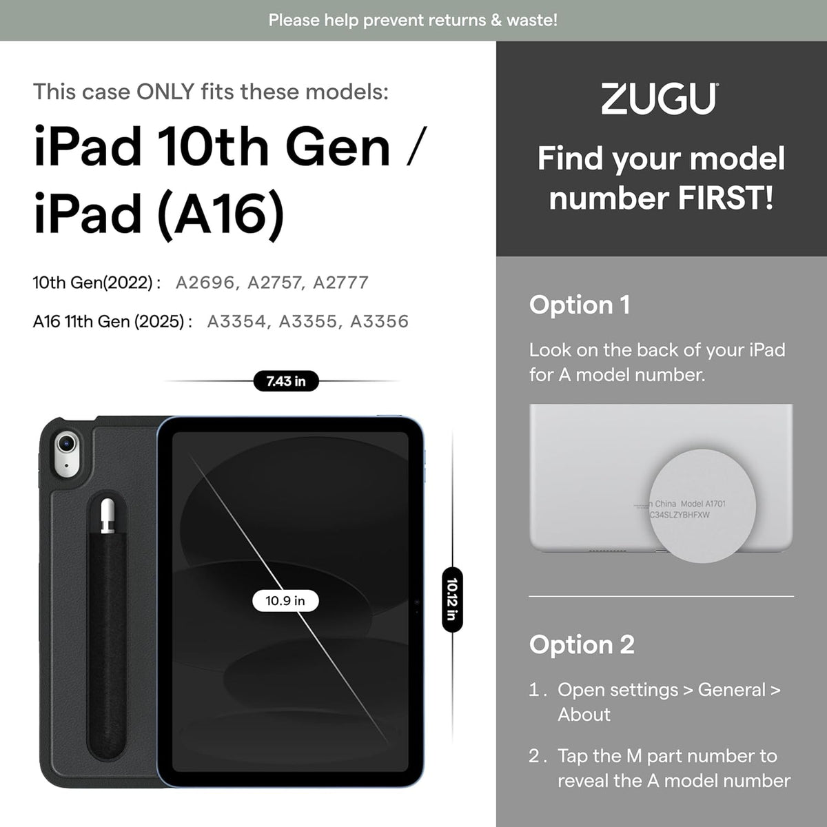 ZUGU Case for iPad 10.9-inch (11th Gen, A16 2025 / 10th Gen, 2022)  (Auto Sleep/Wake)