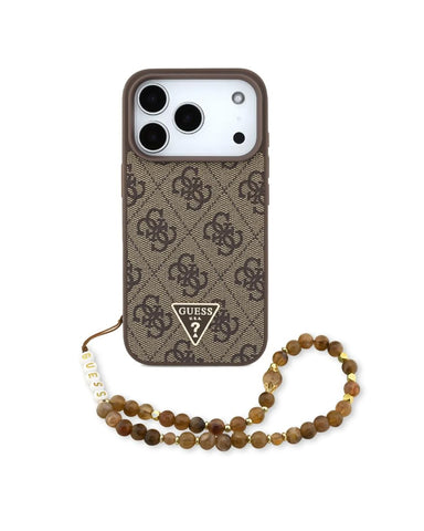 Guess iPhone 16 Pro Max Case [Official Licensed] By CG MOBILE Mag-Safe Compatible | Peony Pattern 4G Background with Gold Electroplated