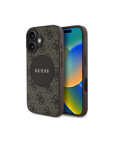 Guess iPhone 16 Case [Official Licensed] By CG MOBILE, PU  4G Circle w/ Classic Logo W/ Mag-Safe