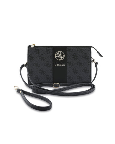 GUESS Universal Phone Pouch [Official Licensed] by CG Mobile, PU Leather with Middle Stripe, 4G Metal Round & Classic Logo