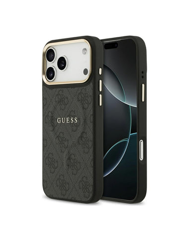 Guess iPhone 16 Pro Max Case [Official Licensed] By CG MOBILE Mag-Safe Compatible | Peony Pattern 4G Background with Gold Electroplated