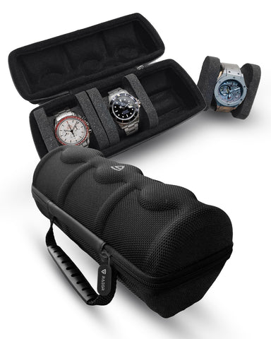 RAEGR 3 Slots Watch Travel Case for Men and Women Portable Watch Storage Box Holder