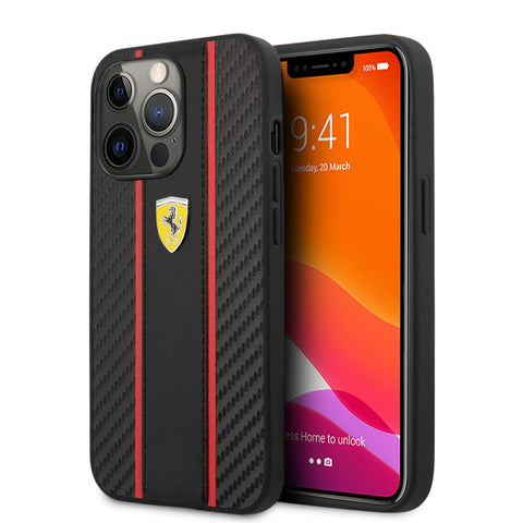 Ferrari iPhone 13 Pro Max Case [Official Licensed] by CG Mobile Leather Case Quilted & Red Edge With Metal Logo
