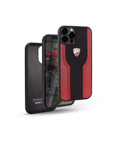 Ferrari iPhone 13 Pro Max Case [Official Licensed] by CG Mobile Leather Case Quilted & Red Edge With Metal Logo